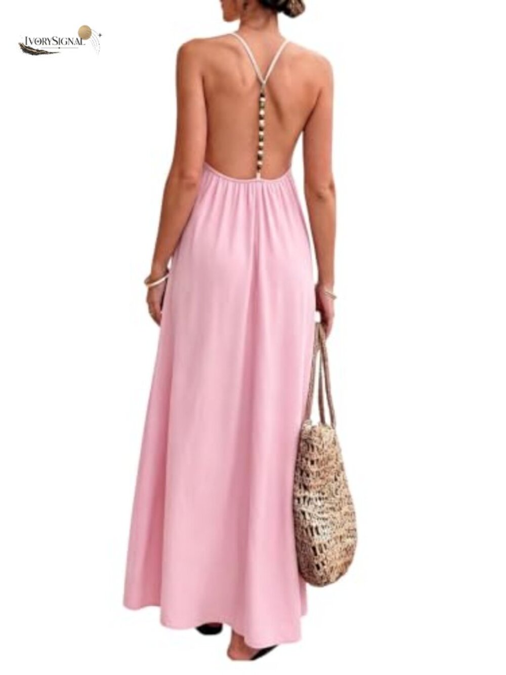 Backless Cami Maxi Dress Beaded Strap Sundress Beach Coverup